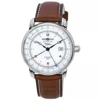 Мужские часы Zeppelin 100 Jahre GMT с кожаным ремешком и серебряным циферблатом 86661