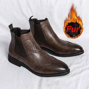 Мужские челси слипоны дизайнерские деловые формальные водонепроницаемые ботильоны мужские броги модные ботильоны зимние кожаные ботинки большие размеры 38-46 38