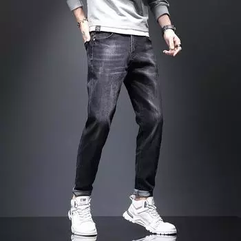 Мужские черные эластичные джинсы, мужские молодежные корейские леггинсы для похудения и утягивающие леггинсы, мужские повседневные брюки для занятий спортом на открытом воздухе 30