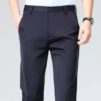 Мужские черные деловые повседневные длинные брюки, умные брюки, мужские прямые деловые офисные брюки, однотонные облегающие брюки для повседневной работы 33 чёрный