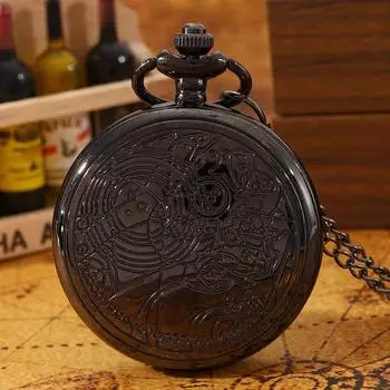 Мужские черные карманные часы в стиле ретро, винтажный резной дизайн, ожерелье с подвеской, кварцевые карманные часы, идеальный выбор для подарков мужчинам и женщинам