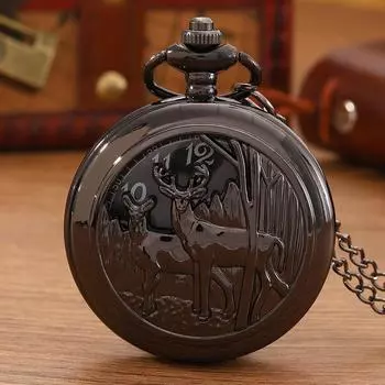 Мужские черные карманные часы в стиле ретро, винтажное ожерелье с подвеской в виде глубокого лесного оленя, кварцевые карманные часы для мужчин и женщин, идеальный выбор для подарков