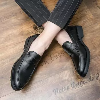 Мужские черные туфли-лоферы из кожи, деловые, удобные, под смокинг, свадебные туфли, большие размеры EU:38 чёрный