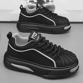 Мужские черные кожаные кроссовки Shell Toe - толстая подошва, модная осенняя спортивная обувь 41 Standard