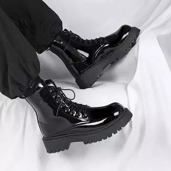 Мужские черные кожаные мотоциклетные ботинки в британском стиле 2024 года 46 Heightened