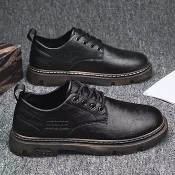 Мужские черные кожаные водонепроницаемые ботинки Martin: Универсальная повседневная деловая обувь с низким верхом на осень/зиму 2024 г. 43