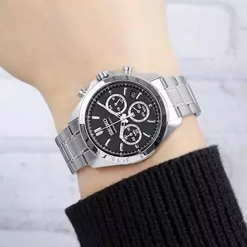 Мужские черные металлические часы Seiko с хронографом SBTR013