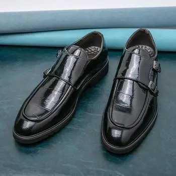 Мужские черные туфли-лоферы Monks, удобные свадебные туфли коричневого цвета из кожи, деловые туфли, большой размер 38 коричневый