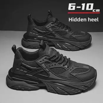 Мужские черные модные кроссовки со скрытым подъемом 10 см и дышащей сеткой для осени/зимы Size 42 In Stock