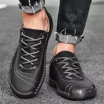 Мужские черные мокасины для вождения, удобные туфли на плоской подошве, повседневная обувь больших размеров для отдыха на открытом воздухе, изготовленная вручную EU: 38 чёрный