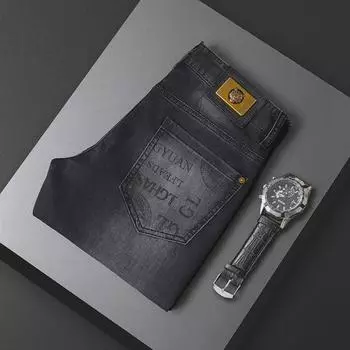 Мужские черные обтягивающие джинсы с принтом Голова тигра - брюки с роскошным принтом Size 32, 140 lbs