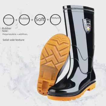 Мужские черные рабочие ботинки из ПВХ с защитой от дождя и бархатной подкладкой