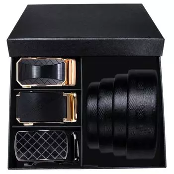 Мужские черные ремни Dubulle из натуральной кожи с 4 металлическими автоматическими пряжками, ремни в упаковке, мужские подарки 110cm/43in чёрный