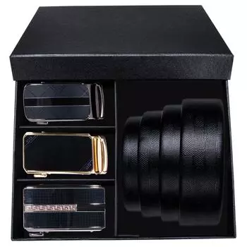 Мужские черные ремни из натуральной кожи с 4 металлическими автоматическими пряжками, ремни в штучной упаковке, мужские подарки Dubulle 110cm/43in чёрный