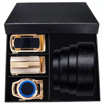 Мужские черные ремни из натуральной кожи с 3 металлическими автоматическими пряжками, ремни в штучной упаковке, мужские подарки Dubulle 110cm/43in чёрный