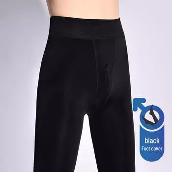 Мужские черные шелковые теплые бархатные чулки на молнии от Qinghe Home для осени и зимы 100g No Velvet Stockings [Zipper] One Size