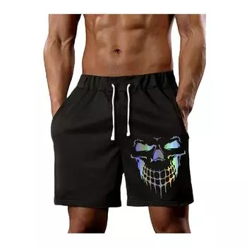 Мужские черные шорты с принтом черепа-