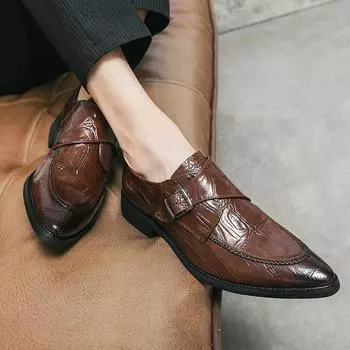Мужские черные туфли-лоферы Monks для свадьбы, вождения, повседневные, коричневые, формальные, деловые, кожаные туфли размера плюс EU: 38 коричневый