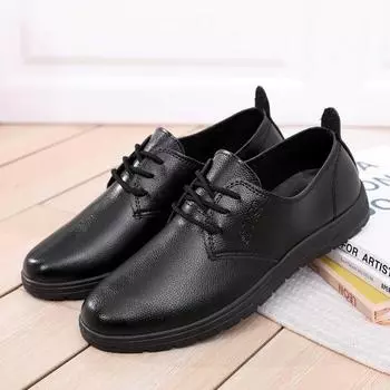 Мужские черные туфли на плоской подошве из кожи для работы в ресторане, мужские нескользящие туфли с мягкой подошвой 39