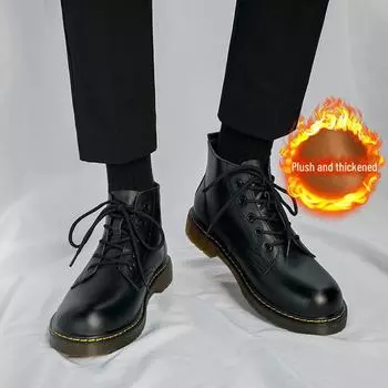 Мужские черные высокие ботинки Martin: Британский стиль, осенние кожаные мотоциклетные туфли, гонконгская мода, модная рабочая одежда, выбор пар. 35 Women s