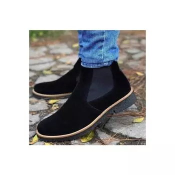 Мужские черные замшевые зимние ботинки челси на резинке