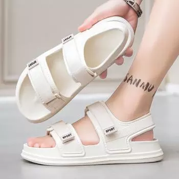 Мужские чисто черные сандалии, летняя новая тенденция, мягкая подошва, повседневная пляжная обувь, липучки, вьетнамская римская обувь для родителей и детей 30 чёрный