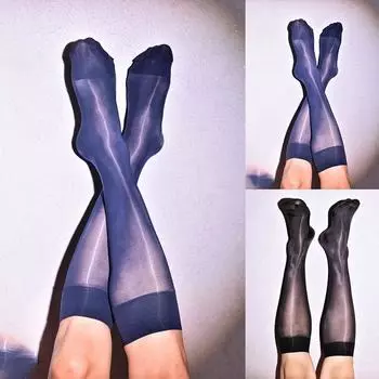 Мужские чулки до колена, нейлоновые масляные блестящие шелковые эластичные чулки