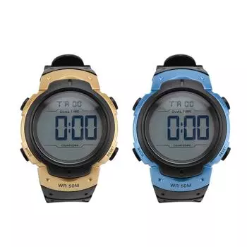 Мужские цифровые часы 1/100 сек секундомер EL подсветка будильник календарь ремешок из термополиуретана водонепроницаемый широкий циферблат Ch Blue Black