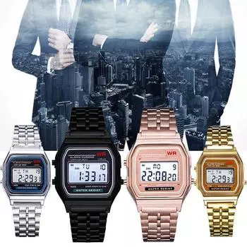 Мужские цифровые часы с браслетом из нержавеющей стали Светодиодные часы / Досуг / Спорт / Календарь розового золота