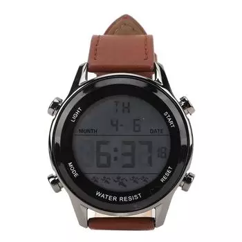 Мужские цифровые часы с двойным временем, секундомером, календарем, будильником, водонепроницаемые спортивные часы с EL-подсветкой коричневый
