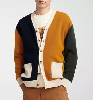 Мужские цветные кардиганы, свитера, свободный крой, с открытым передом, кардиганы с длинными рукавами и карманами, повседневный свитер с V-образным вырезом и пуговицами, верхняя одежда для мужчин M