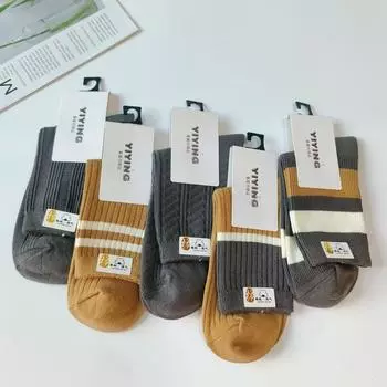 Мужские цветные носки из хлопка с двойной иглой, утолщенные теплые носки средней толщины из хлопка, впитывающие пот и дышащие, трендовые мужские носки average size