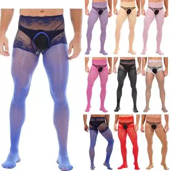 Мужские цветочные кружевные колготки с открытым шаговым швом, прозрачные чулки, нижнее белье для медового месяца на День святого Валентина L