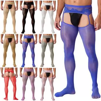 Мужские цветочные кружевные колготки с вырезом и вырезом, цельные чулки с подвязками One Size