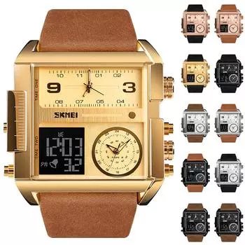Мужские деловые электрические часы с квадратным большим циферблатом в Юго-Восточной Азии, многофункциональные водонепроницаемые часы One Size
