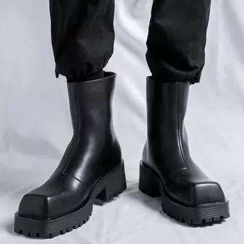 Мужские деловые ботинки «Челси» с квадратным носком на толстой подошве, на молнии, высокие кожаные ботинки, зимние пушистые мужские джинсовые ботинки 38