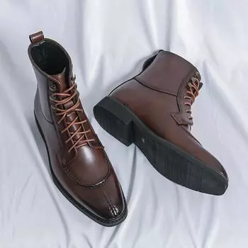 Мужские деловые ботинки из искусственной кожи, однотонные, высокие, на шнуровке, на низком каблуке, ковбойские ботинки, универсальные, классические, нескользящие, большие размеры 38-46 38