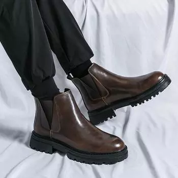 Мужские деловые ботинки Модный британский джентльменский стиль Повседневные деловые офисные вечерние мотоциклетные туфли на толстой подошве Черные туфли 38 чёрный