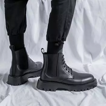 Мужские деловые ботинки на толстой подошве. Модные классические универсальные стили. Обувь для отдыха и моды. Обувь для вечеринок и отдыха для взрослых, офиса и улицы. Мотоциклетная обувь. 38 чёрный