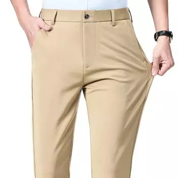 Мужские деловые брюки для офиса, прямые брюки, стандартный крой, длинные брюки из спандекса, темно-синие, черные брюки 33 чёрный