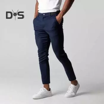 Мужские деловые брюки с карманами, облегающий крой, эластичная талия, застежка-молния, однотонные прямые брюки для повседневной носки S серый