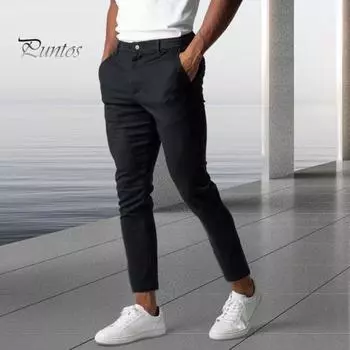 Мужские деловые брюки с карманами, облегающий крой, эластичная талия, застежка-молния, однотонные прямые брюки для повседневной носки S серый