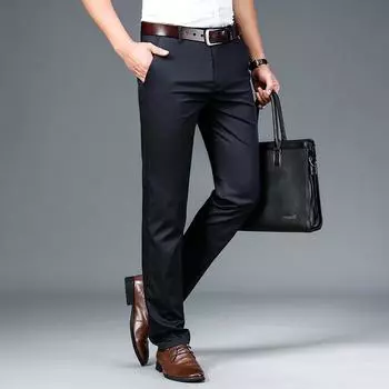 Мужские деловые брюки с высокой талией, мужские дышащие свободные прямые брюки для среднего возраста 28 чёрный