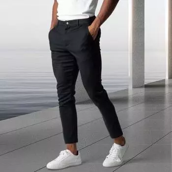 Мужские деловые брюки Yousheng с карманами, облегающие, эластичные, с застежкой-молнией на талию, однотонные, прямые, повседневные рабочие брюки S серый