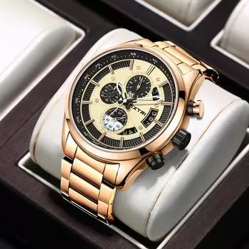 Мужские деловые часы, кварцевые часы, мужские часы с большим циферблатом, модные повседневные часы, часы-стрелки с календарем, роскошные мужские часы из нержавеющей стали золотой