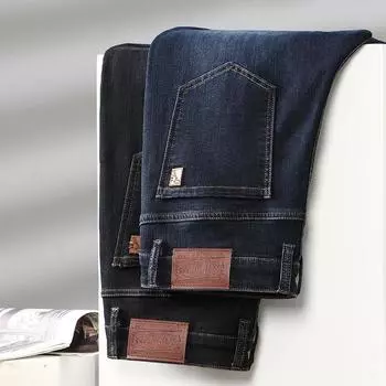 Мужские деловые джинсы, весенние мужские джинсы из тенселевого хлопка с эластичными свободными рукавами и высокой талией, с глубоким промежутком 28 синий