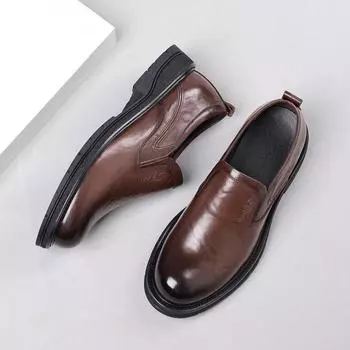 Мужские деловые и повседневные туфли из кожи с большой головкой. Мужские формальные туфли из натуральной кожи на толстой подошве. Нескользящая и износостойкая обувь. 38
