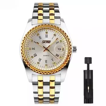 Мужские деловые классические золотые серебряные часы из нержавеющей стали с небольшой ручкой, мужские водонепроницаемые аналоговые стильные часы с металлическим ремешком, повседневные мужские часы с датой, роскошный подарок, белые