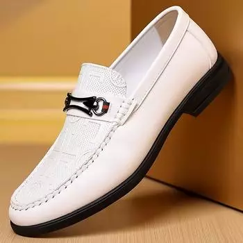 Мужские деловые кожаные туфли из мягкой кожи, повседневные, с мягкой подошвой, летние, дышащие, без застежек, модные мужские туфли 41 белый
