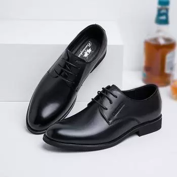 Мужские деловые кожаные туфли Мужские кожаные повседневные мужские туфли Мягкая подошва Мягкая поверхность Круглая головка Шнуровка Воздухопроницаемая рабочая обувь 38 чёрный